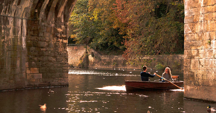 couple in rowing boat on River Wear, Durham City